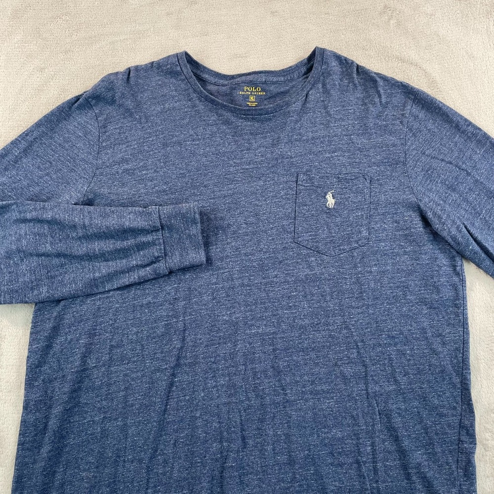 Polo Ralph Lauren T Shirt Men XL Heather Blue Pocket Pony Preppy Crew Neck LS